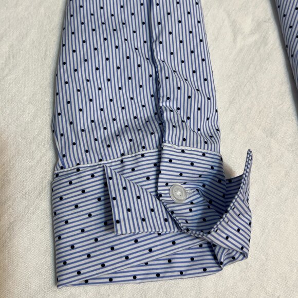Ann Taylor Factory Women's Button Down Shirt S Blue White Polka Dot Long Sleeve - Picture 10 of 12